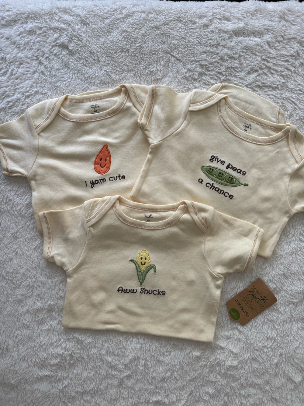 Organic Cotton Baby Bodysuits with Cute Veggie Embroidery - Picture 2 of 4